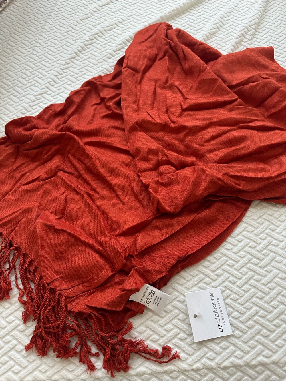 LIZ CLAIBORNE burnt orange Fringe Scarf